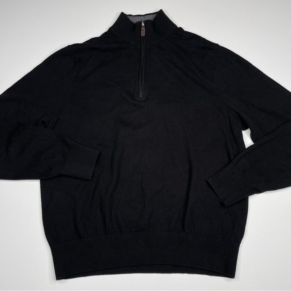 Eddie Bauer Sweater 1/4 Zip Black Cotton Cashmere Office Career Outdoor Gorp - Picture 1 of 12